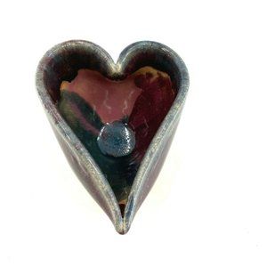 Lisa Howe Stoneware Pottery Heart Shaped Bowl Handmade Glazed SIGNED Valentine